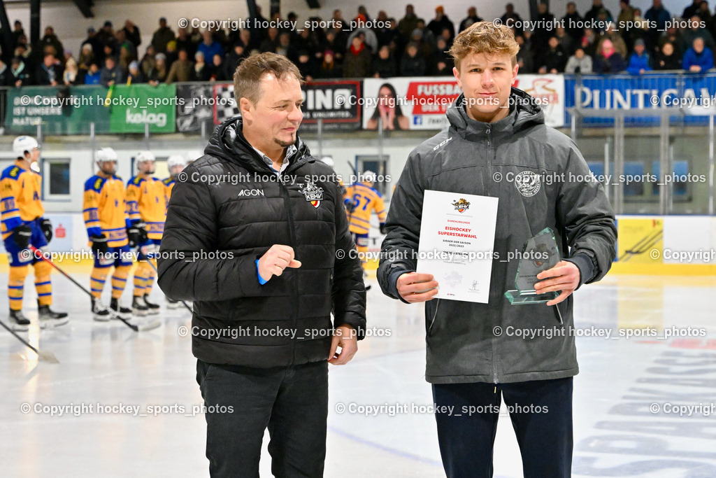  ESC Steindorf vs. EHC Althofen 2.3.2023 | Ehrung KEHV Superstar Wahl 2022/23, KEHV Präsident Michael Herzog Löschnig