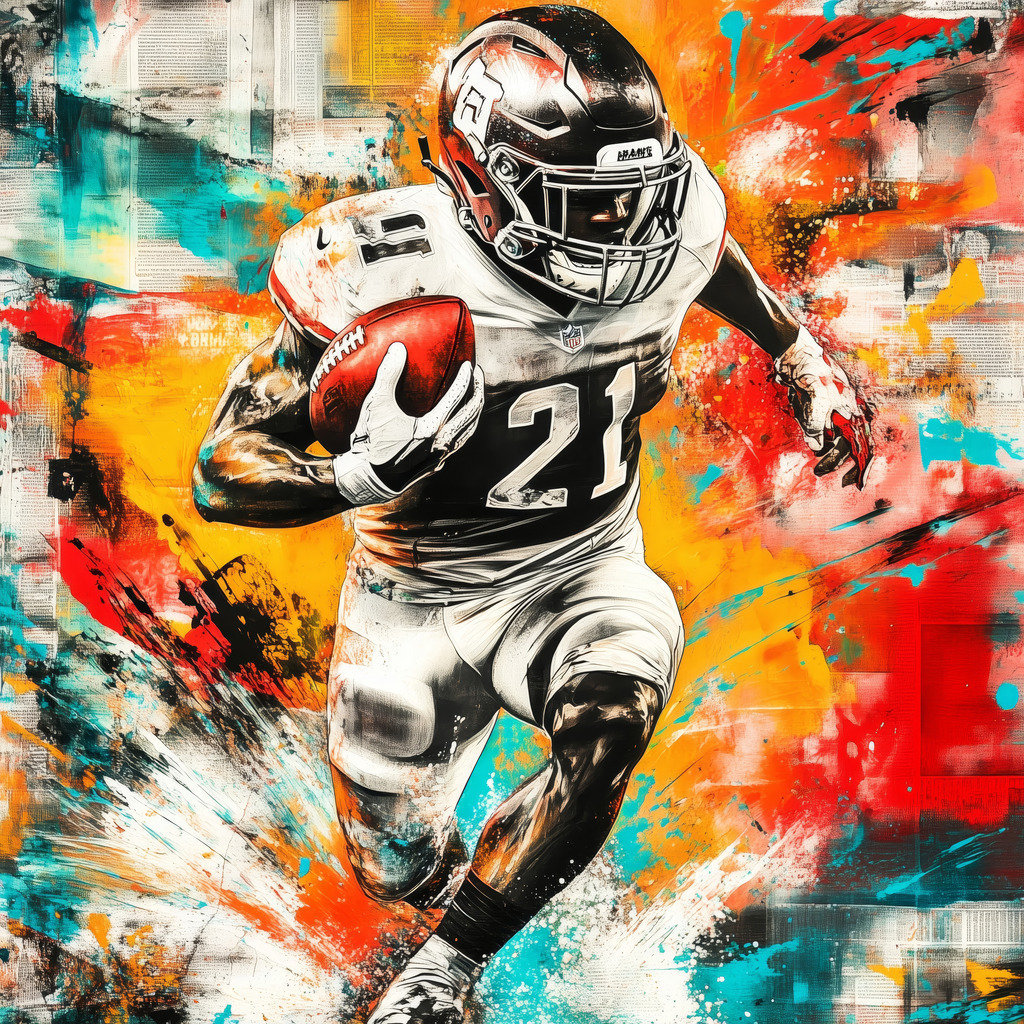 2502052 - Football Spieler | Modernes Wandbild im Stil eines Pop Art Gemäldes. Bestellen Sie dieses Motiv als hochwertigen Kunstdruck auf Leinwand, hinter Acrylglas, auf Alu-Dibond oder auch als Poster. 