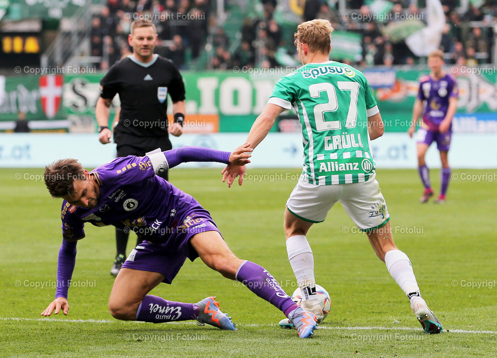 A_LUI_09042023_03 | SPORT,FUSSBALL,ADMIRAL BUNDESLIGA SK RAPID WIEN- AUSTRIA KLAGENFURT 09.04.2023 IM BILD: THORSTEN MAHRER  (KLAGENFURT) UND MARCO GRUELL (SK RAPID WIEN ) FOTO:FOTOLUI/MW