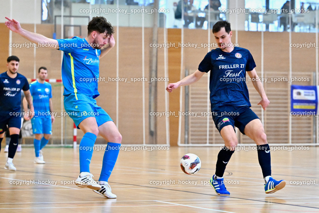 LPSV Kärnten vs. Futsal Versli Klagenfurt | #8 Marko Bjelcevic versli.at Klagenfurt, #6 Advan Pozderac LPSV-Kärnten, LPSV Kärnten vs. Futsal Versli Klagenfurt, LPSV Kärnten vs. Futsal Versli Klagenfurt am 01.02.2026 in Villach (Ballspielhalle St. Martin), Austria, (Photo by Bernd Stefan)