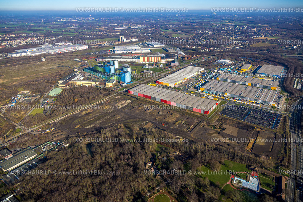 Dortmund230200071 | Luftbild, Gewerbegebiet Westfalenhütte, Amazon Logistik, thyssenkrupp Steel Europe, Rewe, Kaufland, Borsigplatz, Dortmund, Ruhrgebiet, Nordrhein-Westfalen, Deutschland