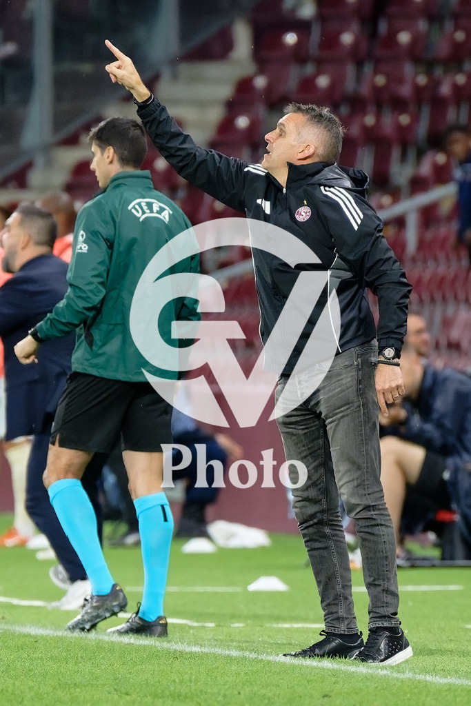 UEFA Conference League Play-offs 2nd leg - Servette FC v FC Shakhtar Donetsk | Jocelyn Gourvennec (Coach Servette FC) makes gestures during the UEFA Conference League Play-offs 2nd leg match between Servette FC and FC Shakhtar Donetsk at Stade de Geneve in Geneva, Switzerland