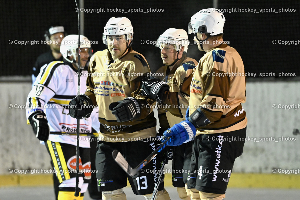 EC Kellerberg vs. Carinthian Team 28.1.2024 | #13 Galli Wilfried, #7 Neubauer Alexander, #4 Maier Christoph, Jubel EC Kellerberg Mannschaft