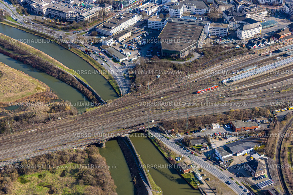 Hamm230215800 | Luftbild, Große Eisenbahnbrücke, Querung Hafenstraße, Fluss Lippe und Datteln-Hamm-Kanal, Mitte, Hamm, Ruhrgebiet, Nordrhein-Westfalen, Deutschland