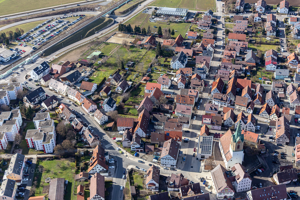 Luftbild: Weil der Städter Straße aus Nordosten in Renningen im Bundesland Baden-Württemberg in Deutschland. Foto: IMG_125086.jpg vom 20.02.2021 durch Werner Riehm/FLY-FOTO.de