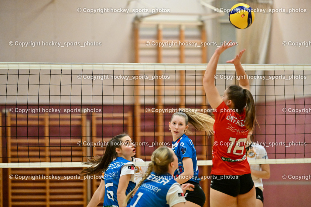 ASKÖ Volley Eagles Villach vs. TI- Schu Staudinger Volley 22.3.2024 | #5 Ylvie Marie WIESFLECKER TI Volley, #14 Katharina LAMM TI Volley, #16 Anna Sophia UNTERLECHNER TI Volley, ASKÖ Volley Eagles Villach vs. TI- Schu Staudinger Volley 22.3.2024, ASKÖ Volley Eagles Villach vs. TI- Schu Staudinger Volley am 22.03.2024 in Villach (Ballspielhalle Lind), Austria, (Photo by Bernd Stefan)