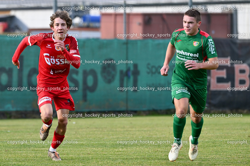FC ASKÖ Gmünd vs. SV Rapid Lienz | #3 Valentin Dorer Rapid Lienz, #14 Stephan Gigler FC Gmünd, FC ASKÖ Gmünd vs. SV Rapid Lienz, FC ASKÖ Gmünd vs. SV Rapid Lienz am 09.11.2025 in Ferlach (Ballspielhalle Ferlach), Austria, (Photo by Bernd Stefan)