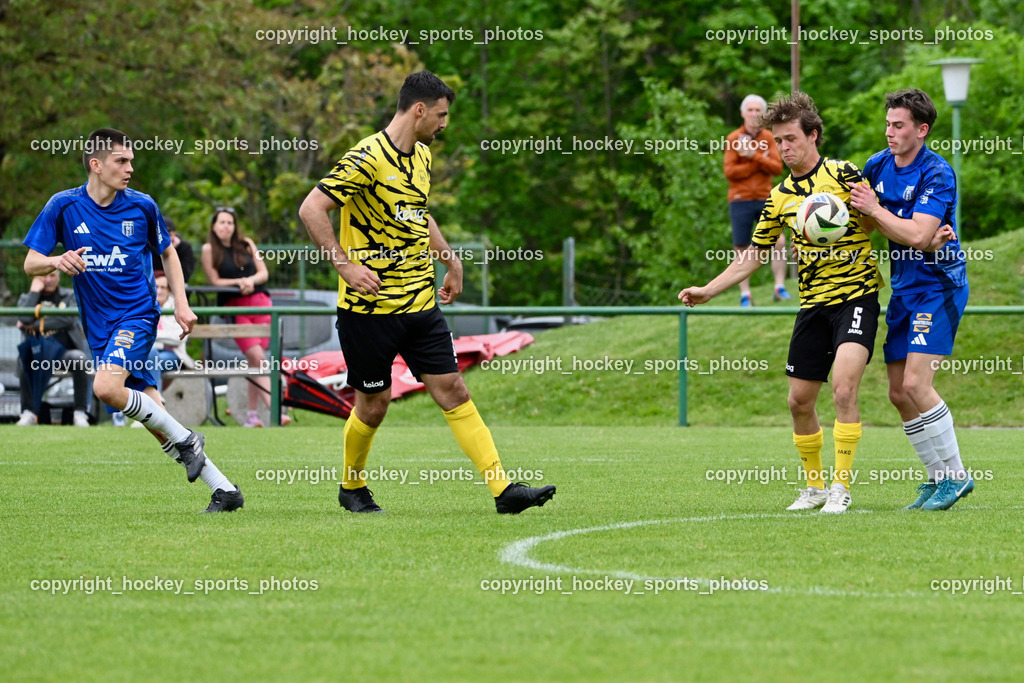 FC Faakersee vs. URC Thal Assling | #19 David Bürgler URC Thal Assling, #18 Andreas Unterguggenberger FC Faakersee, #5 Cajetan Maria Thaddäus Kolig FC Faakersee, #10 Julian Jakob Moser URC Thal Assling, FC Faakersee vs. URC Thal Assling, FC Faakersee vs. URC Thal Assling am 04.05.2025 in Finkenstein (Sportplatz Finkenstein), Austria, (Photo by Bernd Stefan)