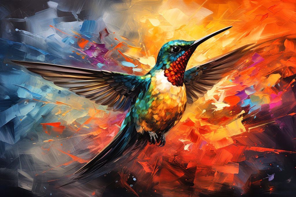 2308002 - Bunter Kolibri | Bestellen Sie dieses digitale Gemälde eines bunten Kolibris als hochwertigen Kunstruck auf Leinwand, Acrylglas, Alu-Dibond oder als Poster.
