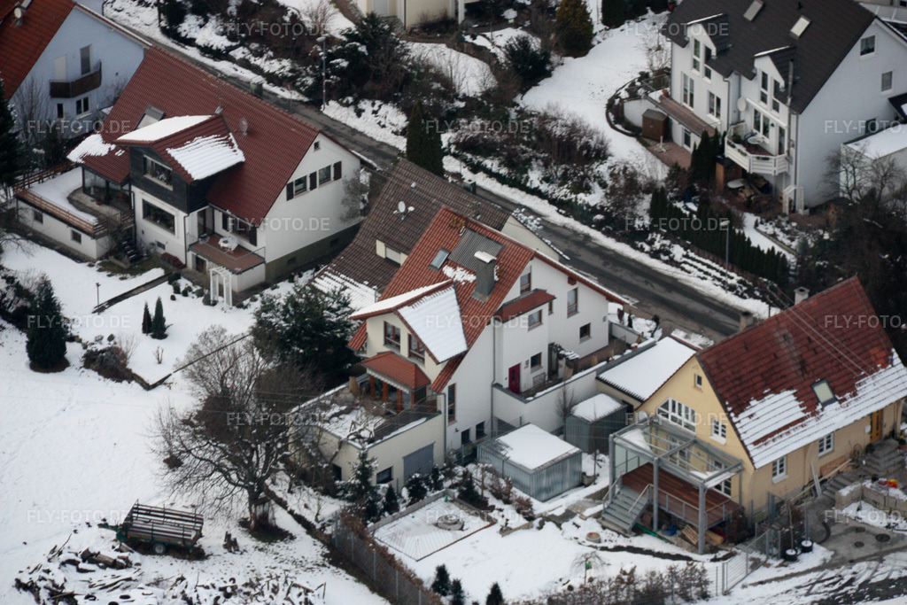 Luftbild: Mühlgasse im Winter bei Schnee im Ortsteil Gräfenhausen in Birkenfeld im Bundesland Baden-Württemberg in Deutschland. Foto: IMG_17067.jpg vom 15.02.2009 durch Werner Riehm/FLY-FOTO.de