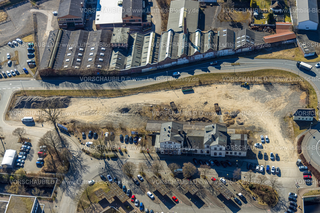 Olpe250307896Mitte | Luftbild, Baustelle ehemaliger Bahnhof Olpe, Olpe-Stadt, Olpe, Sauerland, Nordrhein-Westfalen, Deutschland