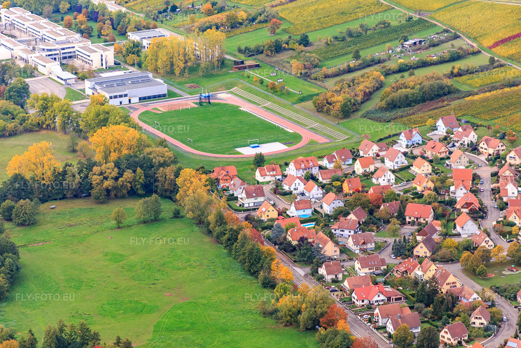 Vue aérienne: Terrain de sport du lycée à le quartier Altenstadt in Wissembourg dans le département Bas Rhin, France – .Photo: IMG_084581.jpg prise le 23/10/2015 par Werner Riehm/FLY-FOTO.eu – Résolution de l'original: 5472 x 3648 px