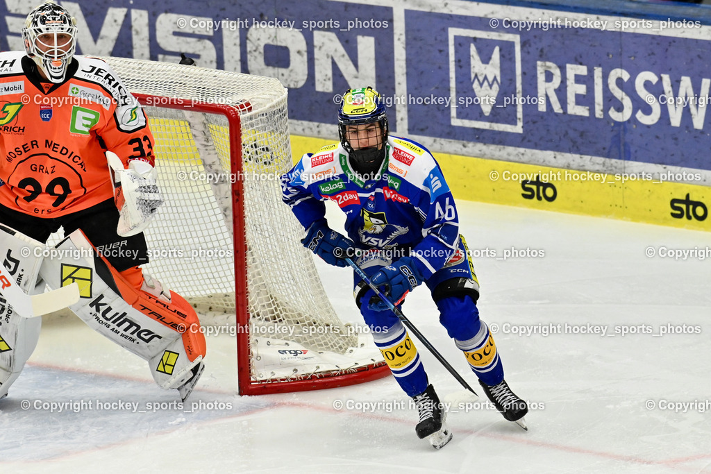 EC IDM WÄRMEPUMPEN VSV vs. MOSER MEDICAL GRAZ99ERS | #33 Maxime Lagacé Graz 99ers, #46 Paul Sintschnig EC VSV, EC IDM WÄRMEPUMPEN VSV vs. MOSER MEDICAL GRAZ99ERS, EC IDM WÄRMEPUMPEN VSV vs. MOSER MEDICAL GRAZ99ERS am 17.03.2026 in Villach (Stadthalle Villach), Austria, (Photo by Bernd Stefan)