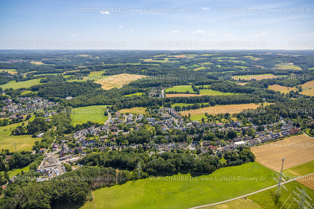 Hattingen230708473 | Luftbild, Ortsansicht Oberbredenscheid, Hügellandschaft mit Wiesen und Feldern, Hattingen, Ruhrgebiet, Nordrhein-Westfalen, Deutschland