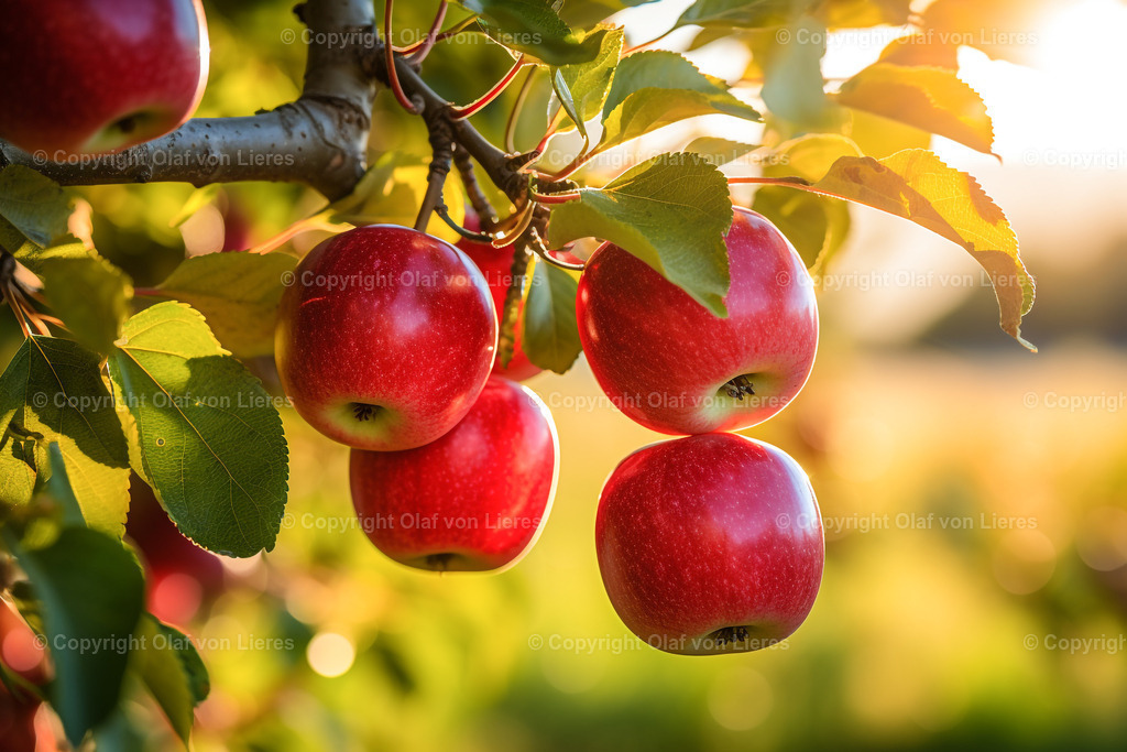 Apfelbaum im Sommer | roter Apfel am Baum