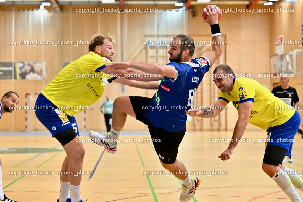 SC Ferlach vs. UHC Hollabrunn | #5 PARZER Tobias UHC Hollabrunn, #57 LEBAN Patrik SC Ferlach, #22 SAFRANKO Rudolf UHC Hollabrunn, SC Ferlach vs. UHC Hollabrunn, SC Ferlach vs. UHC Hollabrunn am 20.09.2025 in Ferlach (Ballspielhalle Ferlach), Austria, (Photo by Bernd Stefan)