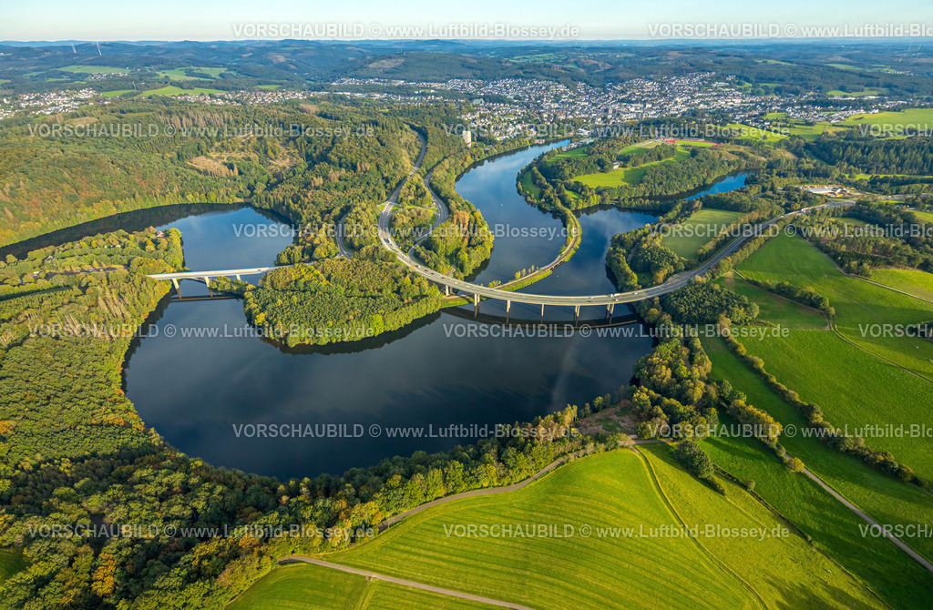 Olpe230913448 | Luftbild, BiggeTalsperre Biggesee, Brücke der Bundesstraße B54, Rhode, Olpe, Sauerland, Nordrhein-Westfalen, Deutschland