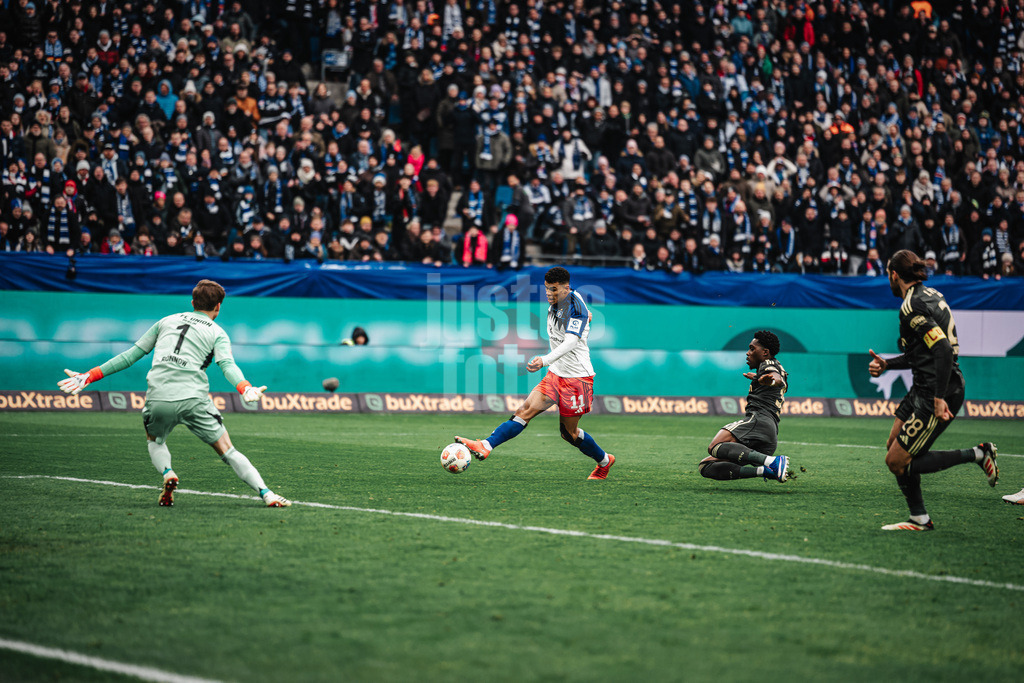 Fußball | Männer | Saison 2025/2026 | 1. Fußball-Bundesliga | 22. Spieltag | Hamburger SV vs. 1. FC Union Berlin | 14.02.2026 | Tor von Ransford-Yeboah Königsdörffer (#11, HSV)