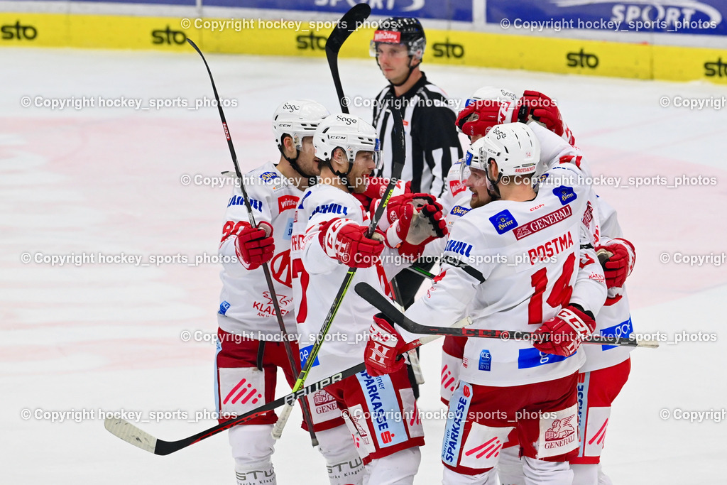 EC IDM Wärmepumpen VSV vs. EC KAC 20.12.2022 | Jubel EC KAC Mannschaft, #29 Zalewski Mike, #14 Postma Paul, #27 Hundertpfund Thomas