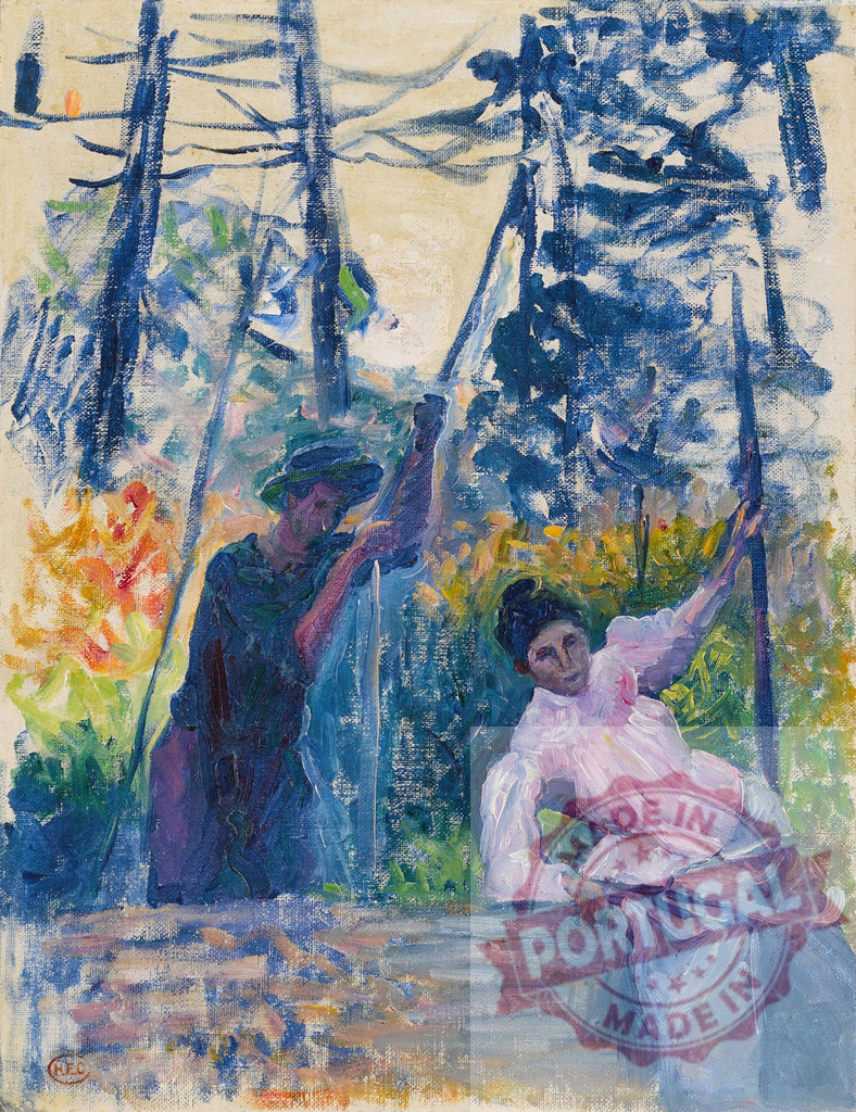 Couple enjoying garden Neo-Impressionism painting style. Henri Edmund Cross | Couple relaxing outdoors in a vibrant summer garden applying Neo-Impressionist art techniques - Realisiert mit Pictrs.com