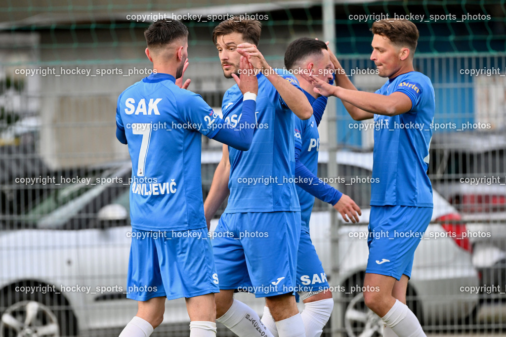 SAK vs. SV Spittal Drau 1921 | #7 Hrvoje Jakovljevic SAK, #5 Jakob Geister SAK, Jubel SAK Mannschaft, #11 Enes Brdjanovic SAK, #4 Rok Jazbec, SAK, SAK vs. SV Spittal Drau 1921, SAK vs. SV Spittal Drau 1921 am 23.05.2025 in Klagenfurt (Sportpark Welzenegg), Austria, (Photo by Bernd Stefan)