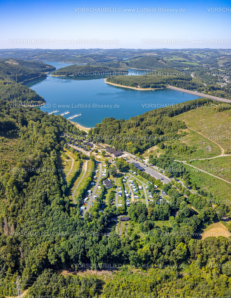 Attendorn250809623 | Luftbild, Biggesee mit Biggedamm Staumauer, EuroParcs Biggesee Ferienpark, Gilberginsel, Attendorn, Sauerland, Nordrhein-Westfalen, Deutschland