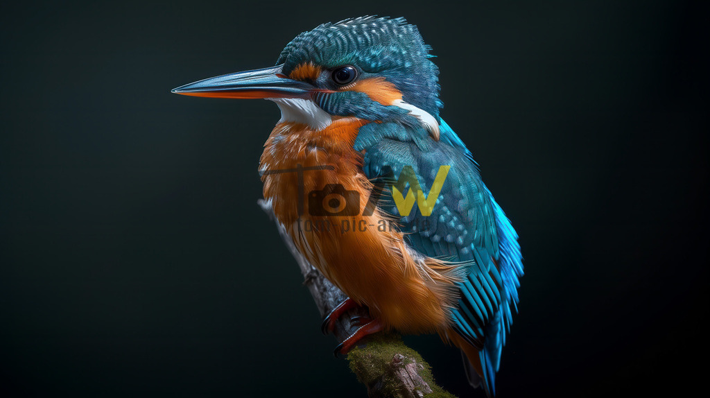 Ein Eisvogel sitzt auf einem Ast-----schwarzer Hintergrund | In einer Studio ähnlichen Umgebung. KI. - Realisiert mit Pictrs.com