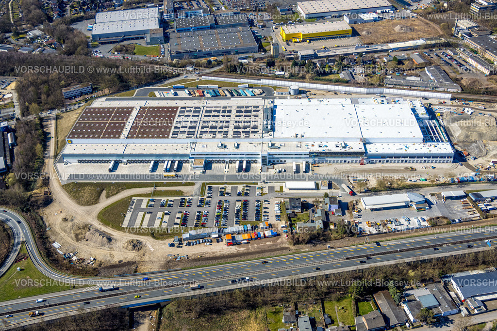 Bochum250301748 | Luftbild, Baustelle Gewerbepark HER-BO an der Autobahn A43 Abfahrt Riemke, Lidl Vertriebs GmbH Zentrallager Baustelle, Rensingstraße, Herne-Süd, Herne, Ruhrgebiet, Nordrhein-Westfalen, Deutschland
