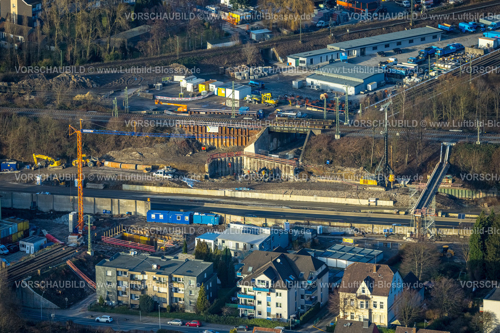 Herne240104257 | Luftbild, Baustelle Tunnelbau Unterführung Autobahn A42 und Bahnlinie, Cranger Straße, Baukau-West, Herne, Ruhrgebiet, Nordrhein-Westfalen, Deutschland