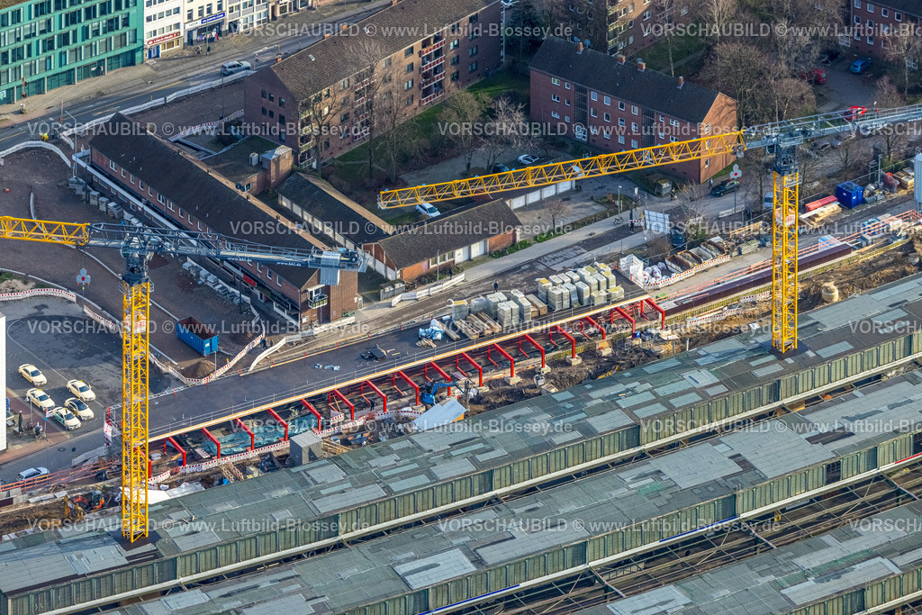 Duisburg230100608 | Luftbild, Duisburg Hbf mit Baustelle Osteingang, Neudorf-Nord, Duisburg, Ruhrgebiet, Nordrhein-Westfalen, Deutschland