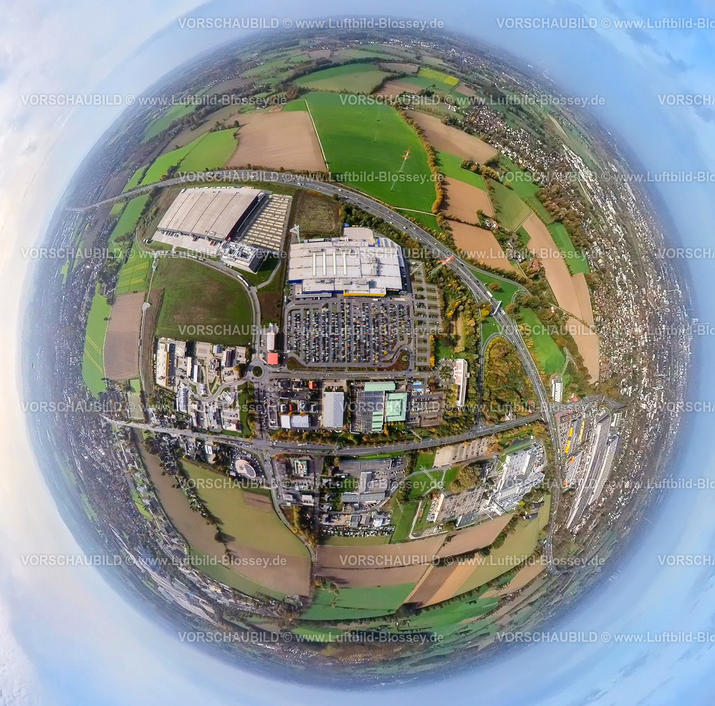 Kamen20221019_08_IKEA-Kamen | Luftbild, Ikea Einrichtungshaus, Woolworth GmbH, Gewerbegebiet Kamen Karree, Fisheye Aufnahme, Fischaugen Aufnahme, 360 Grad Aufnahme, Südkamen, Kamen, Ruhrgebiet, Nordrhein-Westfalen, Deutschland