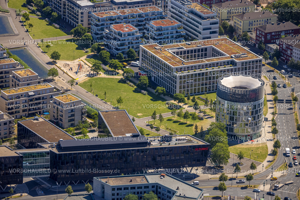Essen230702949 | Luftbild, Wohnsiedlung Grüne Mitte, Funke Kiosk Turm, Funke Mediengruppe Gebäude, Westviertel, Essen, Ruhrgebiet, Nordrhein-Westfalen, Deutschland
