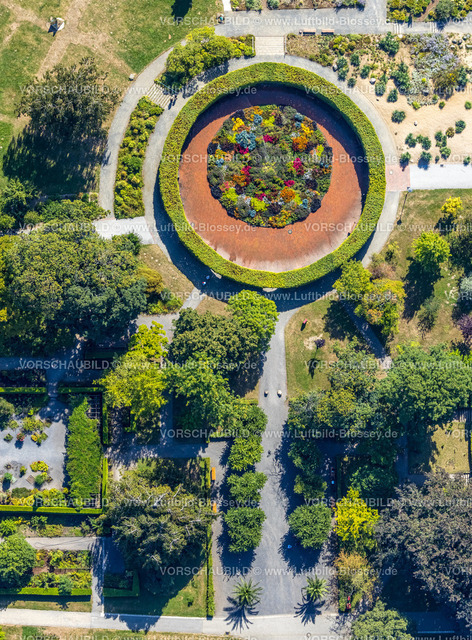 Essen220807214 | Luftbild, Botanischer Garten im Grugapark, Blumenkreis, Rundweg Pflanzen der Welt, Formen und Farben, Essen-Rüttenscheid, Essen, Ruhrgebiet, Nordrhein-Westfalen, Deutschland