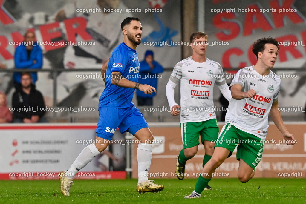 SAK vs. SV Donau  | #10 Yosifov Svetlozar Angelov SAK, #22 Luka Cerar SV Donau, #12 Fabio Marcel Primig SV Donau, SAK vs. SV Donau , SAK vs. SV Donau  am 27.09.2024 in Klagenfurt (Sportpark Welzenegg), Austria, (Photo by Bernd Stefan)