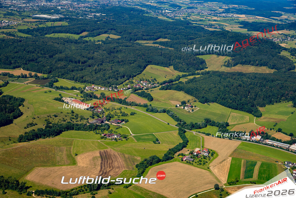 Das Luftbild zeigt : Eschenbäche Eislingen - Die Luftaufnahme wurde 2024 vom UL-Flugzeug aus erstellt ( keine Drohne ) - Hochauflösende Luftaufnahme - Für grossformatige Ausdrucke geeignet. Die Geschenkidee !Mit Lizenz und Bildrechte bestellbar