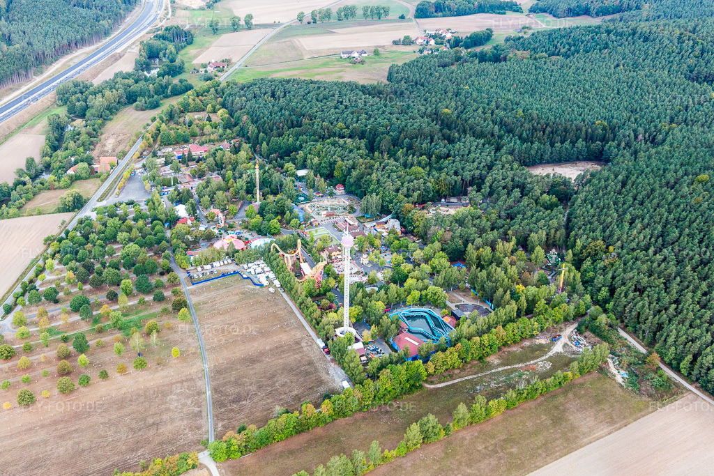 Luftbild: Geiselwind, Vergnügungspark in Geiselwind im Bundesland Bayern in Deutschland. Foto: IMG_111196.jpg vom 09.09.2018 durch Werner Riehm/FLY-FOTO.de