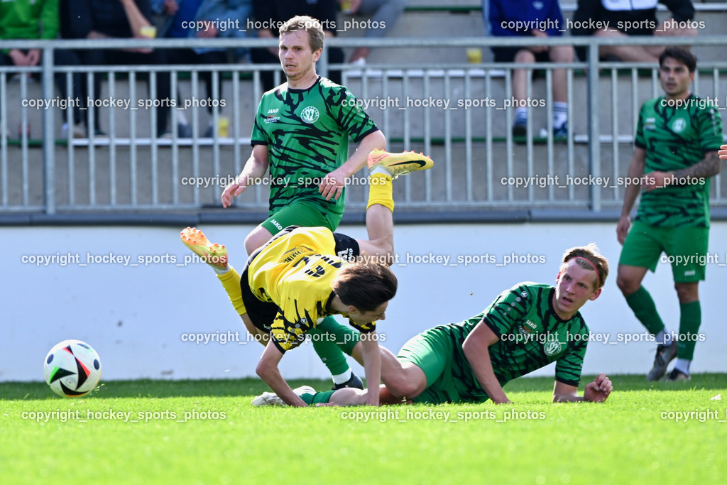 SC Landskron vs. FC Faakersee | Flugeinlage, #23 Jona Jakob Steinwender SC Landskron, #12 Moritz Nico Prugger FC Faakersee, #7 Markus Ulbing SC Landskron, SC Landskron vs. FC Faakersee, SC Landskron vs. FC Faakersee am 27.04.2025 in Villach (Sportanlage Landskron), Austria, (Photo by Bernd Stefan)