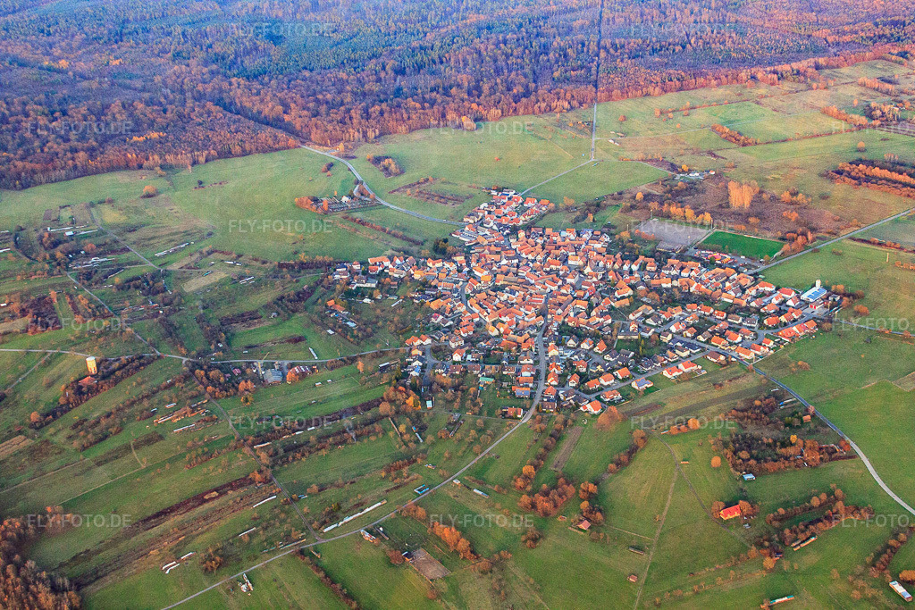 Ortsansicht aus Südwesten | Luftbild: Ortsansicht aus Südwesten im Ortsteil Büchelberg in Wörth im Bundesland Rheinland-Pfalz in Deutschland. Foto: IMG_22742.jpg vom 19.11.2009 durch Werner Riehm/FLY-FOTO.de - Realisiert mit Pictrs.com
