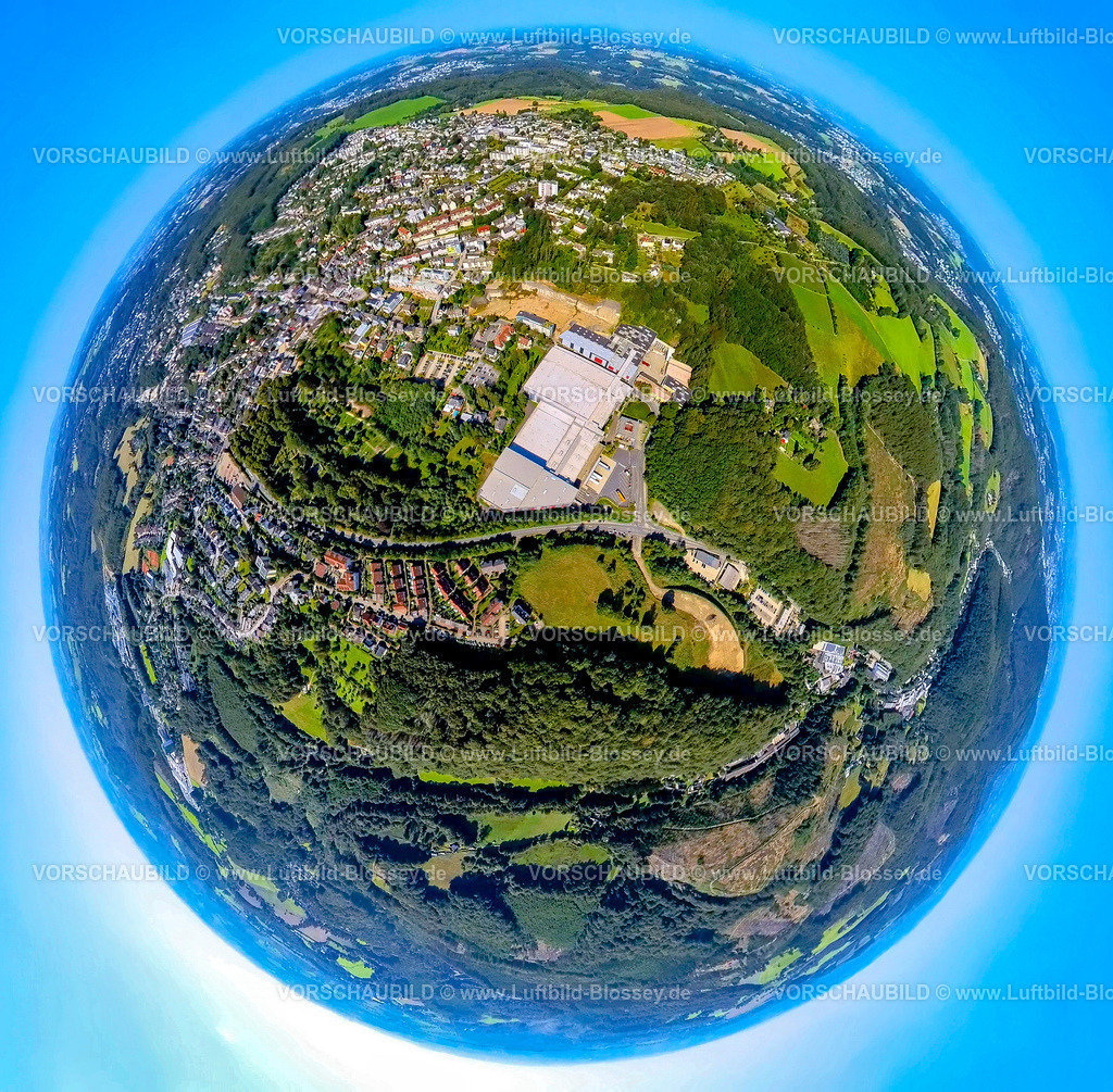 Ennepetal240890796FEBI_FerdinandBilstein | Luftbild,  Gewerbegebiet Wilhelmstraße mit bilsteingroup Ferdinand Bilstein GmbH Autoteilehersteller, Erdkugel, Fisheye Aufnahme, Fischaugen Aufnahme, 360 Grad Aufnahme, tiny world, little planet, fisheye Bild, Voerde, Ennepetal, Ruhrgebiet, Nordrhein-Westfalen, Deutschland