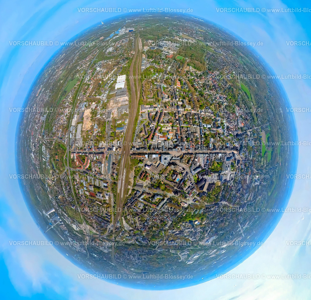 Herne230490060MitteBahnhofstrasse-topaz | Luftbild, Herne Mitte Bahnhofstraße, Bahnhof, Erdkugel, Fisheye Aufnahme, Fischaugen Aufnahme, 360 Grad Aufnahme, Herne-Mitte, Herne, Ruhrgebiet, Nordrhein-Westfalen, Deutschland
