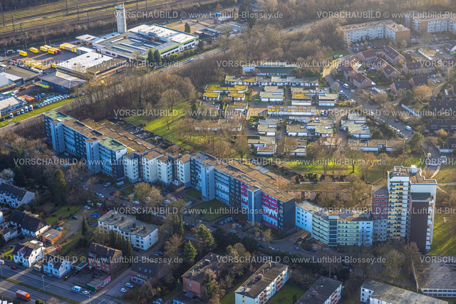 Herne240104060 | Luftbild, Reihenhäuser Hochhaus Wohnsiedlung Scharpwinkelring und Bungalow Siedlung Scharpwinkelring, Baukau-West, Herne, Ruhrgebiet, Nordrhein-Westfalen, Deutschland