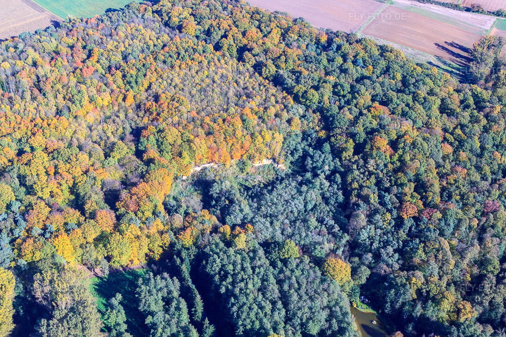 Luftbild: Sandgrube im Wald im Ortsteil Ingenheim in Billigheim-Ingenheim im Bundesland Rheinland-Pfalz in Deutschland. Foto: IMG_34838.jpg vom 26.10.2010 durch Werner Riehm/FLY-FOTO.de