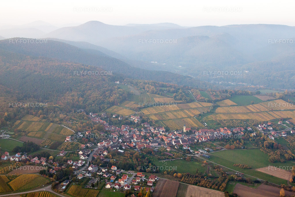 Aerial view: View of the town in Rott in the state Bas-Rhin, France.Photo: IMG_54262.jpg taken on 10/21/2012 by Werner Riehm/FLY-FOTO.comResolution of the original: 4752 x 3168 px
