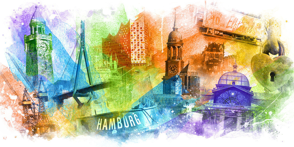 10241205 - Hamburg Collage 067 | Moderne exklusive Hamburg Collage als Wandbild oder Poster.