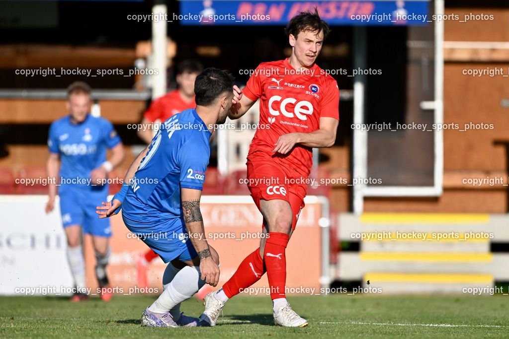 SAK vs. SC ST. Veit | #16 David Armin Hude SC St.Veit, #10 Yosifov Svetlozar Angelov SAK, SAK vs. SC ST. Veit, SAK vs. SC ST. Veit am 30.04.2025 in Klagenfurt (Sportpark Welzenegg), Austria, (Photo by Bernd Stefan)