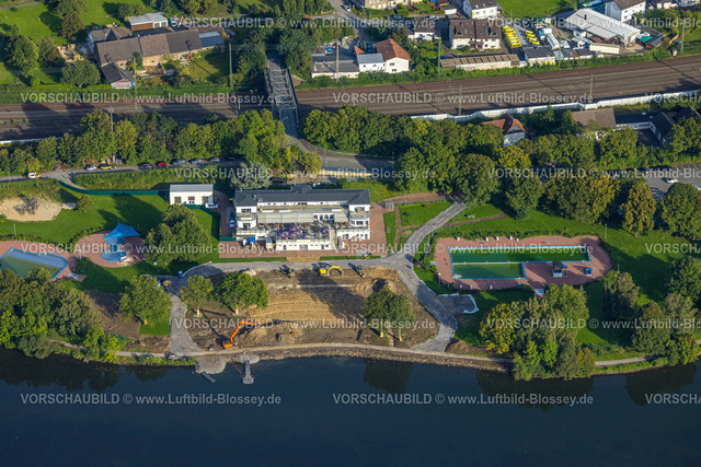 Hagen230903620 | Luftbild, Strandhaus am Hengsteysee Südufer, Baustelle mit Umgestaltung des Außengeländes, Boele, Hagen, Ruhrgebiet, Nordrhein-Westfalen, Deutschland