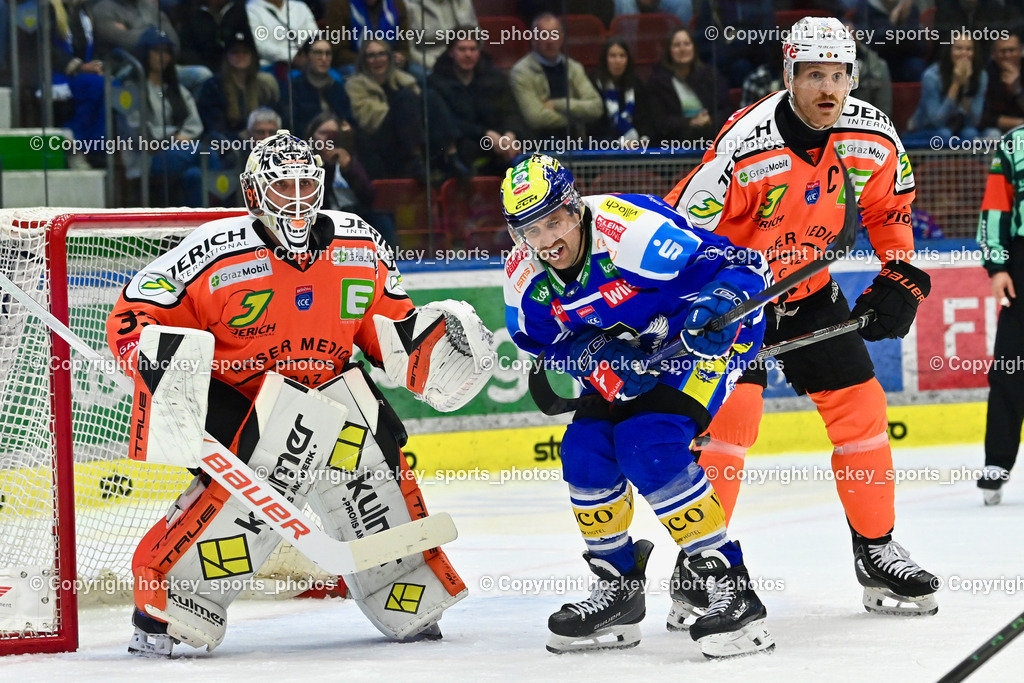 EC IDM WÄRMEPUMPEN VSV vs. MOSER MEDICAL GRAZ99ERS | #33 Maxime Lagacé Graz 99ers, #91 Nick Hutchison EC VSV, #4 Korbinian Holzer Graz 99ers, EC IDM WÄRMEPUMPEN VSV vs. MOSER MEDICAL GRAZ99ERS, EC IDM WÄRMEPUMPEN VSV vs. MOSER MEDICAL GRAZ99ERS am 12.03.2026 in Villach (Stadthalle Villach), Austria, (Photo by Bernd Stefan)
