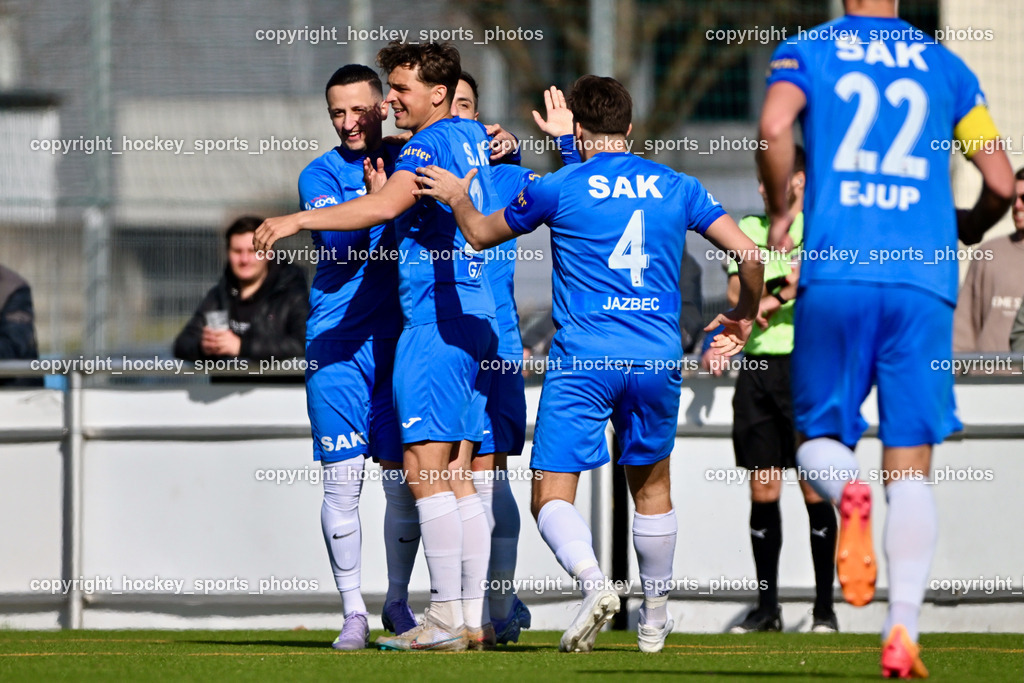 SAK vs. Dellach Gail | Jubel SAK Mannschaft, #24 Luka Gajic SAK, #11 Enes Brdjanovic SAK, #10 Yosifov Svetlozar Angelov SAK, SAK vs. Dellach Gail, SAK vs. Dellach Gail am 22.03.2025 in Klagenfurt (Sportpark Welzenegg), Austria, (Photo by Bernd Stefan)