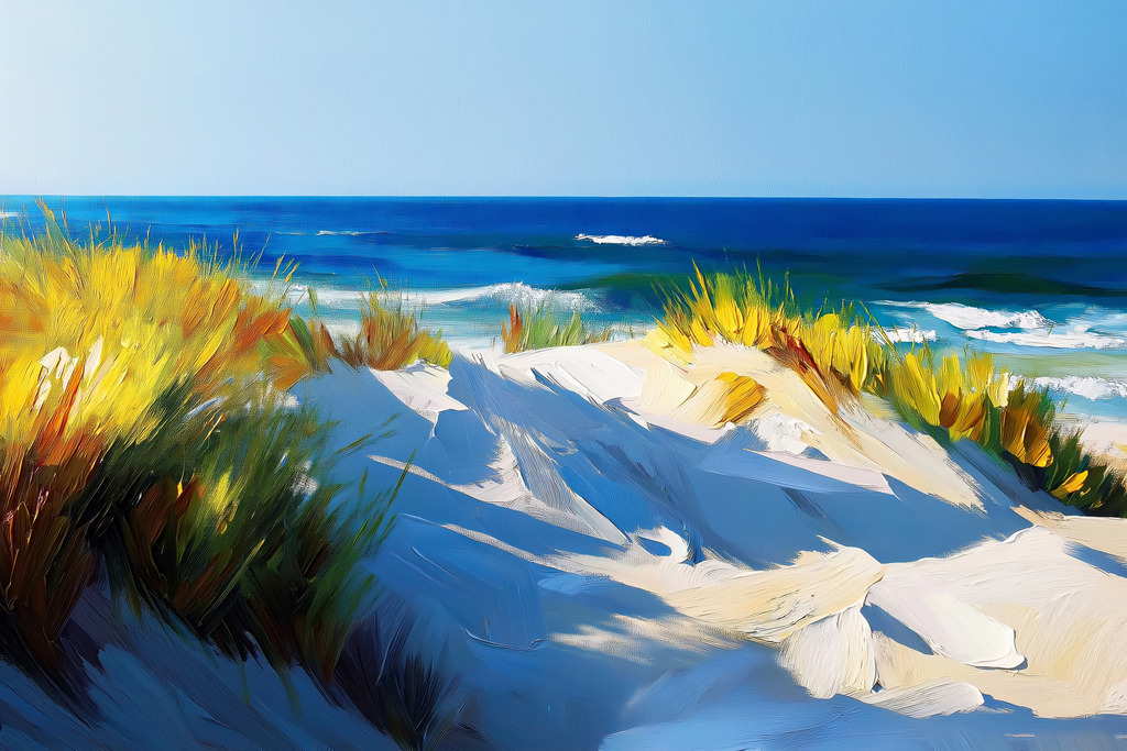 2410015 - Dünen und Meer | Norddeutsche Dünenlandschaft im Stil eines modernen Gemäldes.