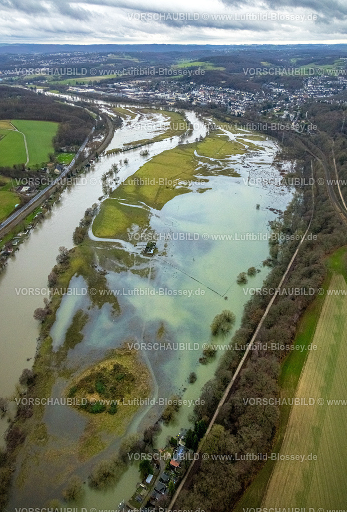Witten231201893Ruhr | Luftbild, Ruhrhochwasser, Weihnachtshochwasser 2023, starke Regenfälle,  Bommern, Witten, Ruhrgebiet, Nordrhein-Westfalen, Deutschland